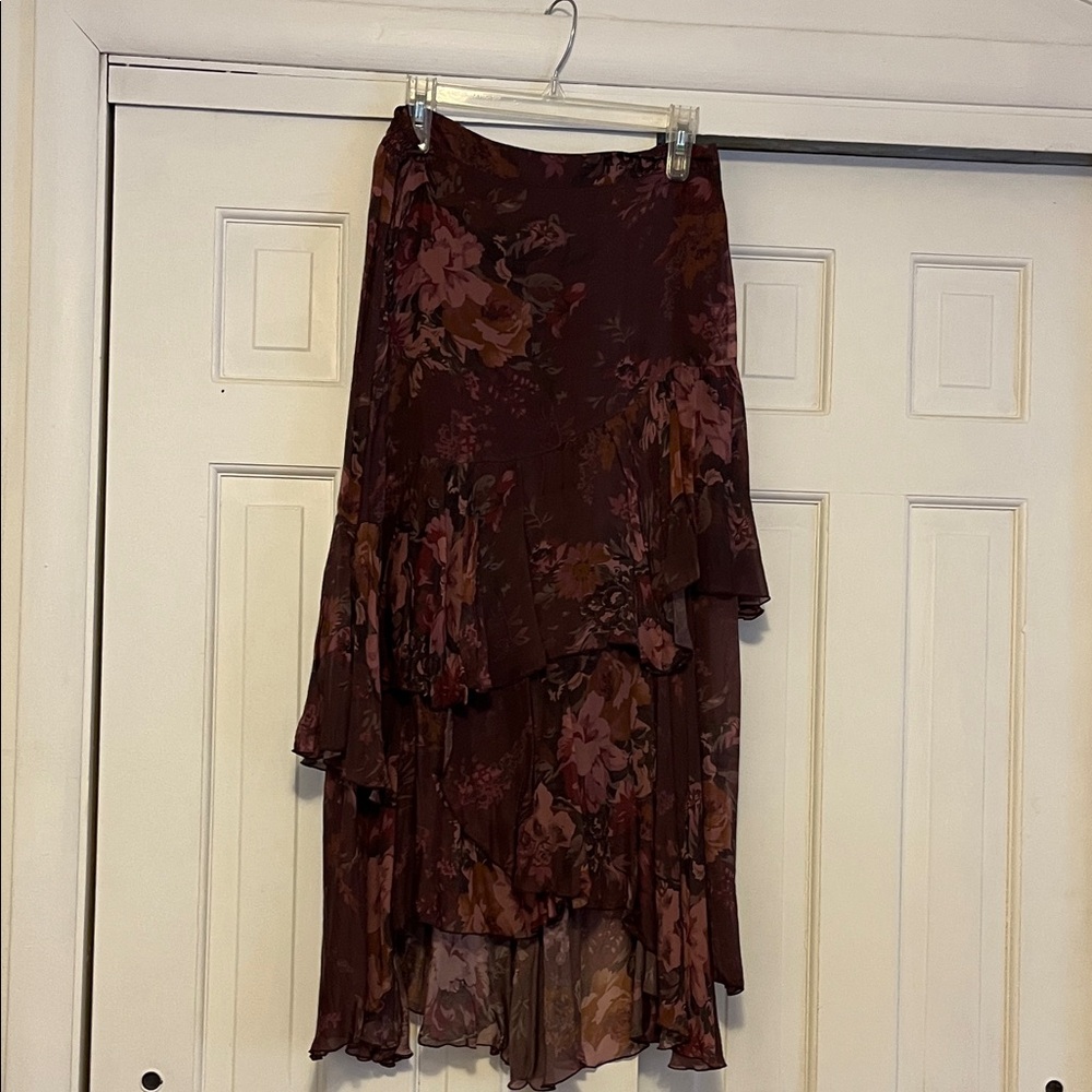 Sundance Asymmetrical Floral Skirt - Burgundy and Pink.Never Worn
